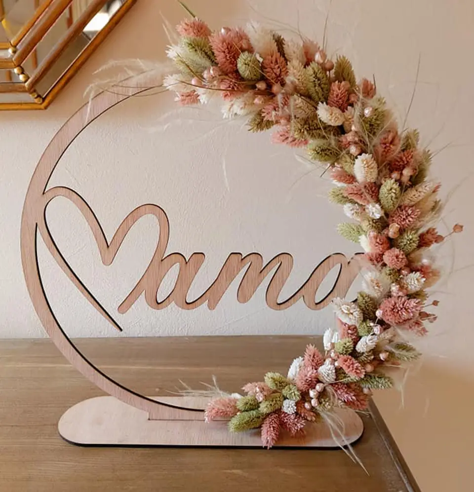 Mama naamcirkel lasercut met bloemen